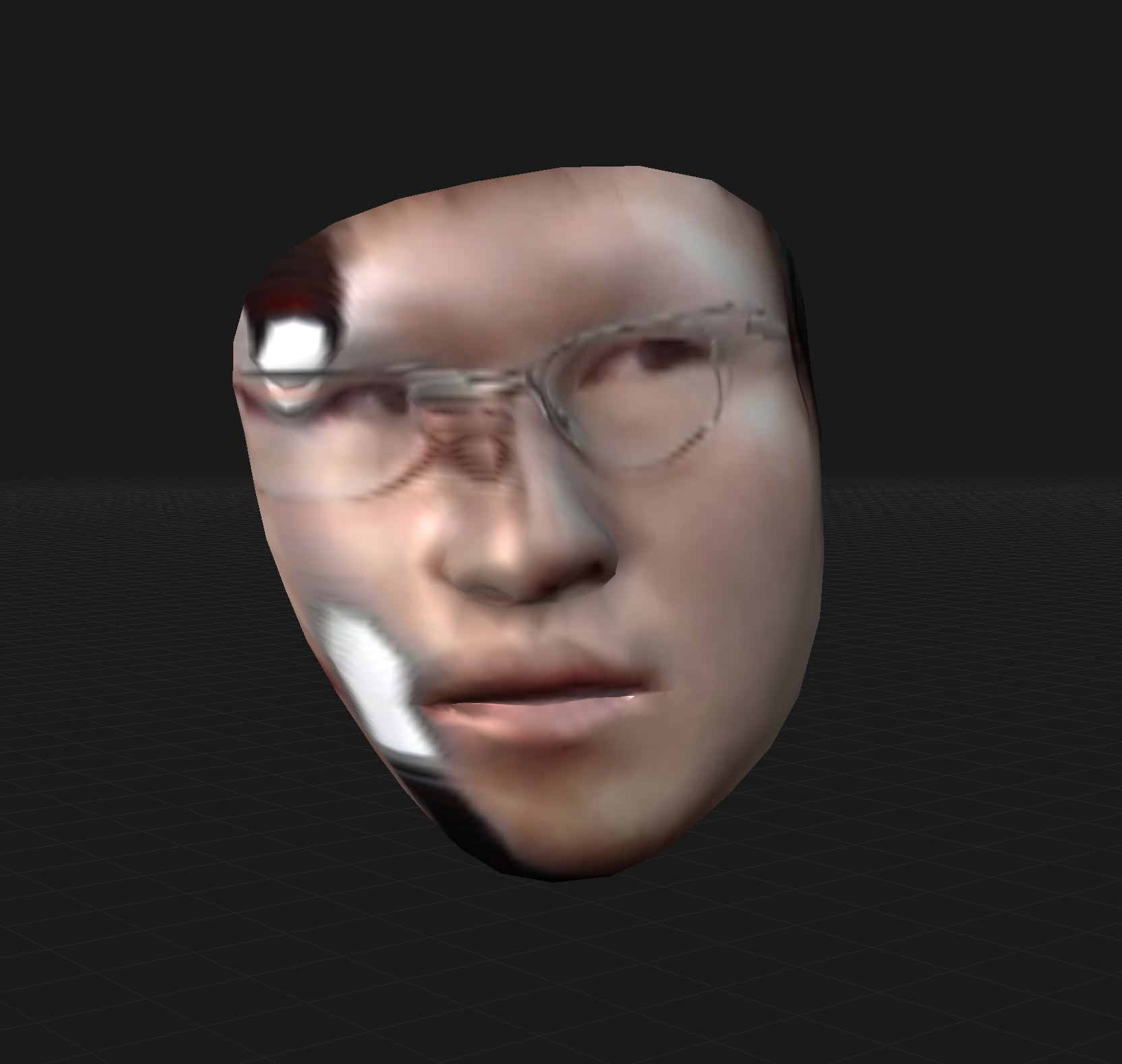 A low-poly digital portrait of Guan Boyang floating over a dark grid.